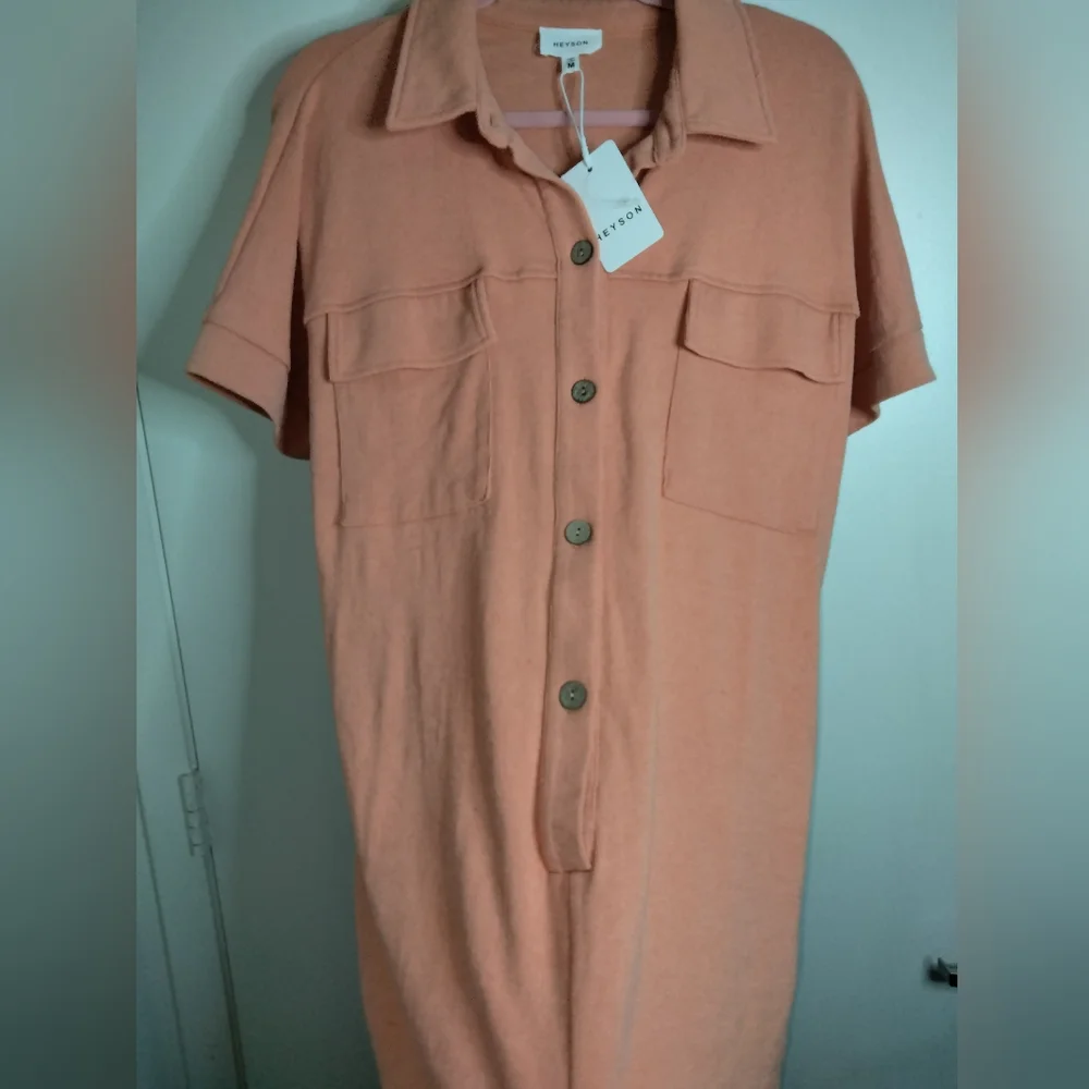 Heyson (Size M) Orange Stretch Ribbed SS Button Down Front Romper (NEW-NWT) - Picture 5 of 14